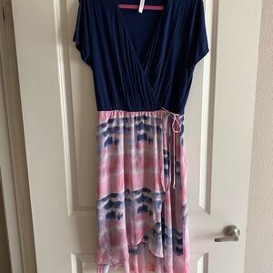 Navy and Pink Tie-Dye Dress